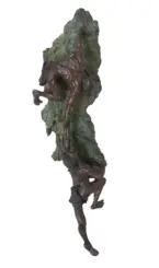 Bronze sculpture of a muscular climber gripping a jagged rock as he ascends.