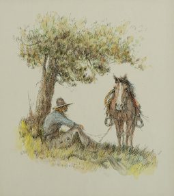 Cowboy Sitting Under Tree